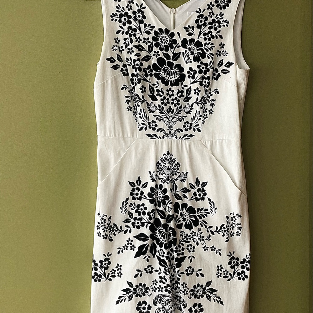 London Times White Midi Dress with Black Floral Motif